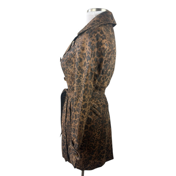 Cachè Leopard Animal Print Trench Coat Large Belted Lined Old Money Y2k Style - Picture 11 of 16